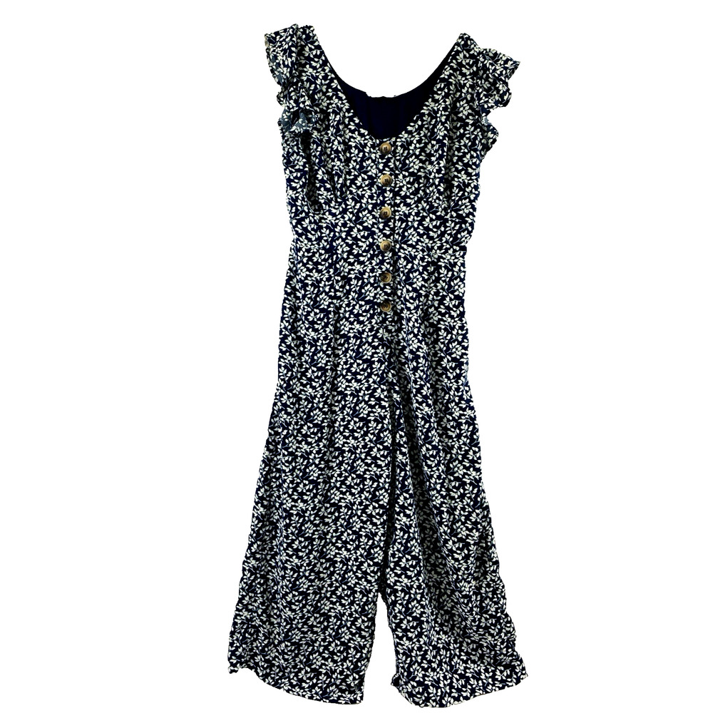 Blu Pepper Jumpsuit Womens Large Navy Blue Wide Leg 1 Pc Romper Summer Beach